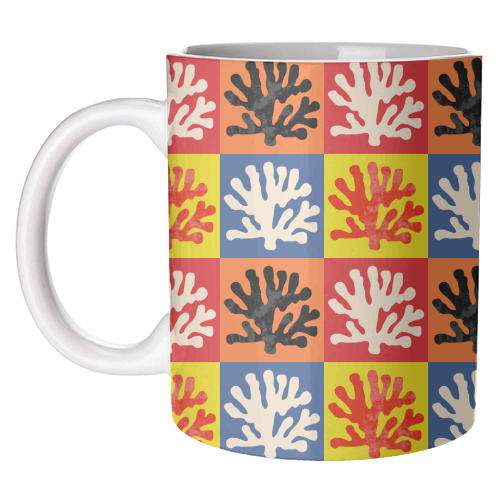 Matisse Inspired Pop Art Coral Reef Red Orange Yellow Blue Black Beige - unique mug by Art Heart Home and Fashion
