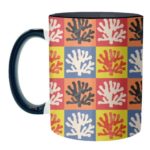 Matisse Inspired Pop Art Coral Reef Red Orange Yellow Blue Black Beige - unique mug by Art Heart Home and Fashion