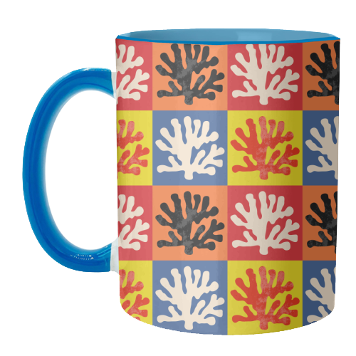 Matisse Inspired Pop Art Coral Reef Red Orange Yellow Blue Black Beige - unique mug by Art Heart Home and Fashion