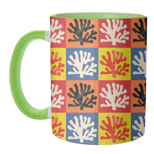 Matisse Inspired Pop Art Coral Reef Red Orange Yellow Blue Black Beige - unique mug by Art Heart Home and Fashion