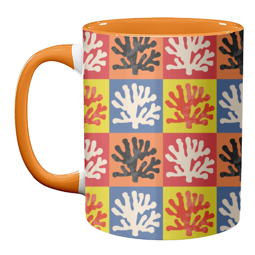 Matisse Inspired Pop Art Coral Reef Red Orange Yellow Blue Black Beige - unique mug by Art Heart Home and Fashion