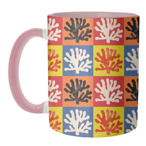 Matisse Inspired Pop Art Coral Reef Red Orange Yellow Blue Black Beige - unique mug by Art Heart Home and Fashion
