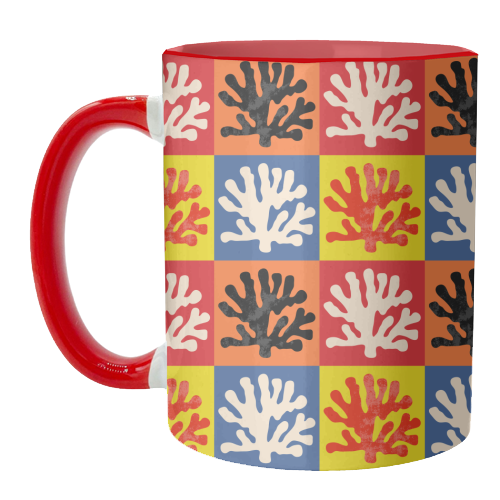 Matisse Inspired Pop Art Coral Reef Red Orange Yellow Blue Black Beige - unique mug by Art Heart Home and Fashion