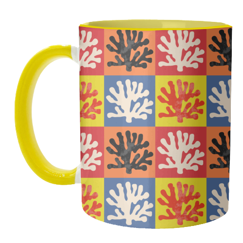 Matisse Inspired Pop Art Coral Reef Red Orange Yellow Blue Black Beige - unique mug by Art Heart Home and Fashion