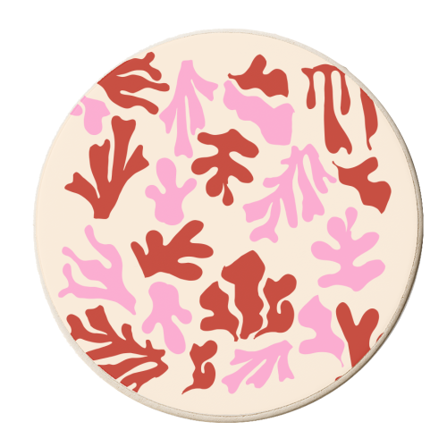 Matisse Pink & Red Abstract Pattern - personalised beer coaster by AbstraHaus by EZbie