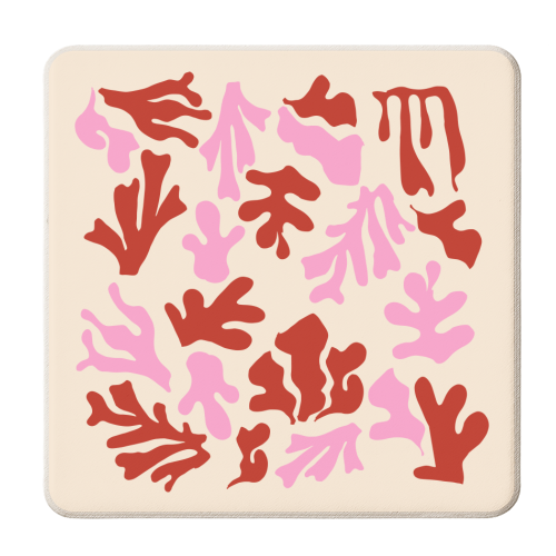 Matisse Pink & Red Abstract Pattern - personalised beer coaster by AbstraHaus by EZbie