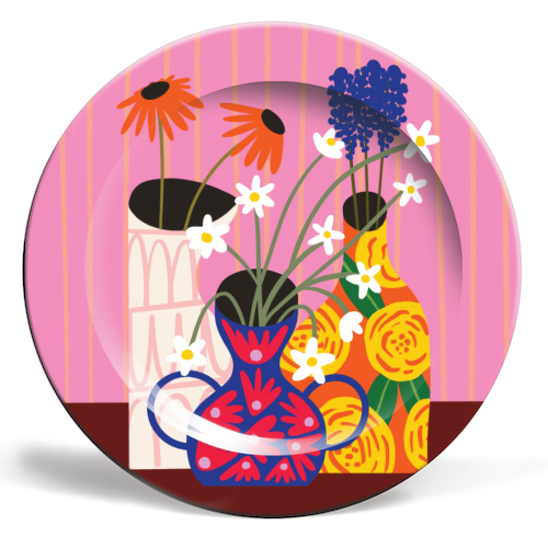 Maximalism Bold Floral Illustration Design - ceramic dinner plate by AbiGoLucky