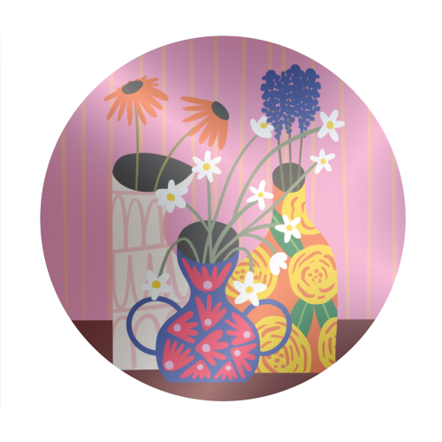 Maximalism Bold Floral Illustration Design - Circle Sticker by AbiGoLucky