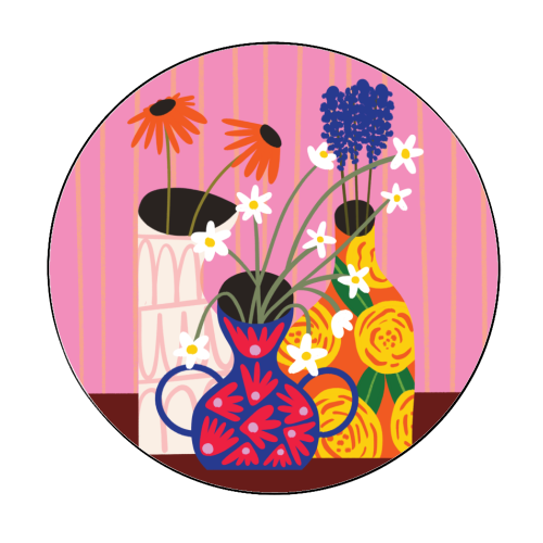 Maximalism Bold Floral Illustration Design - Circle Sticker by AbiGoLucky