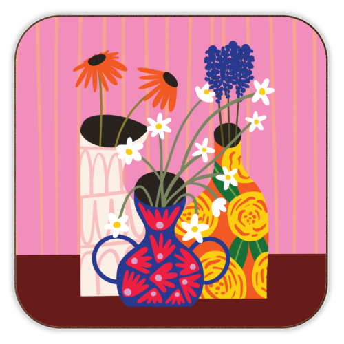 Maximalism Bold Floral Illustration Design - personalised beer coaster by AbiGoLucky