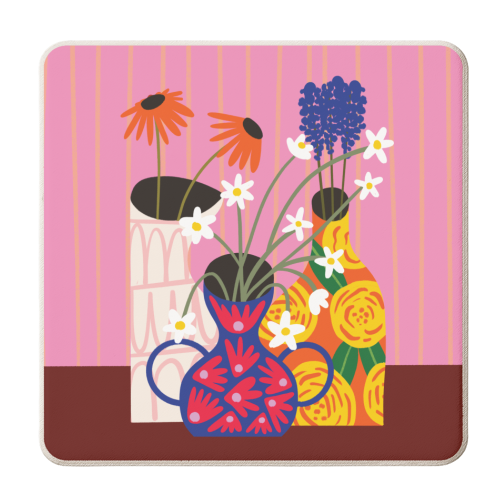 Maximalism Bold Floral Illustration Design - personalised beer coaster by AbiGoLucky