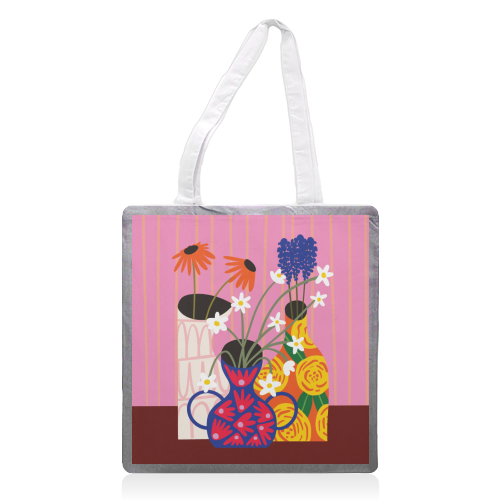 Maximalism Bold Floral Illustration Design - printed canvas tote bag by AbiGoLucky