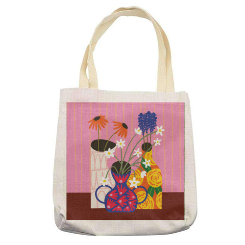Maximalism Bold Floral Illustration Design - printed canvas tote bag by AbiGoLucky