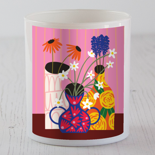 Maximalism Bold Floral Illustration Design - scented candle by AbiGoLucky