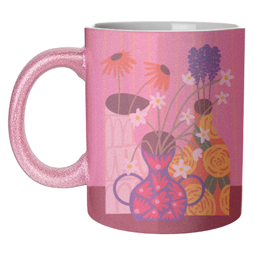 Maximalism Bold Floral Illustration Design - unique mug by AbiGoLucky