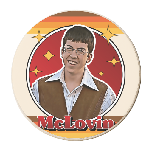 McLovin Superbad Retro Style Illustration - personalised beer coaster by Vallely Studios