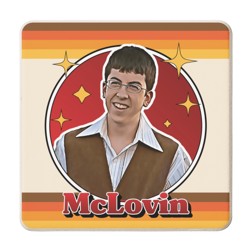 McLovin Superbad Retro Style Illustration - personalised beer coaster by Vallely Studios