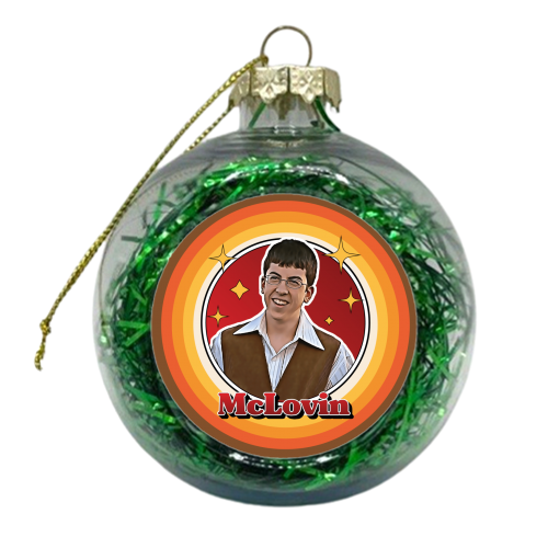 McLovin Superbad Retro Style Illustration - xmas bauble by Vallely Studios