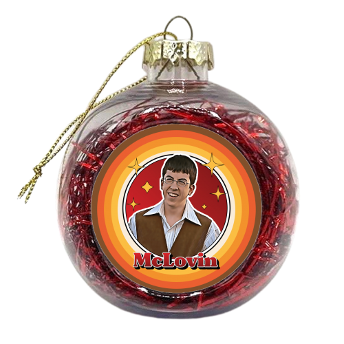 McLovin Superbad Retro Style Illustration - xmas bauble by Vallely Studios
