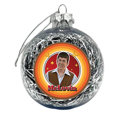 McLovin Superbad Retro Style Illustration - xmas bauble by Vallely Studios