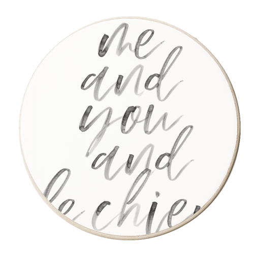 Me and You and Le Chien Watercolor Script - personalised beer coaster by Toni Scott
