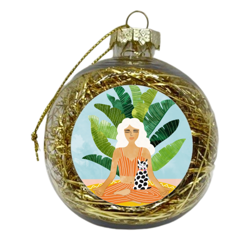 Meditation With Thy Cat - xmas bauble by Uma Prabhakar Gokhale