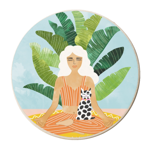 Meditation With Thy Cat - personalised beer coaster by Uma Prabhakar Gokhale
