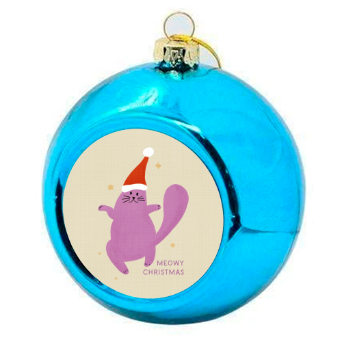 Meowy Christmas Cute Cat Santa Illustration - colourful christmas bauble by Ania Wieclaw