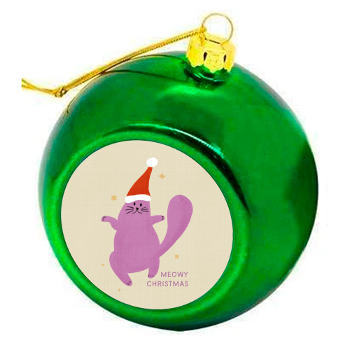 Meowy Christmas Cute Cat Santa Illustration - colourful christmas bauble by Ania Wieclaw