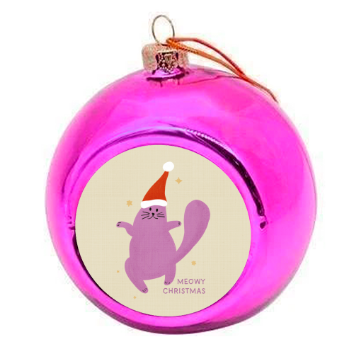 Meowy Christmas Cute Cat Santa Illustration - colourful christmas bauble by Ania Wieclaw