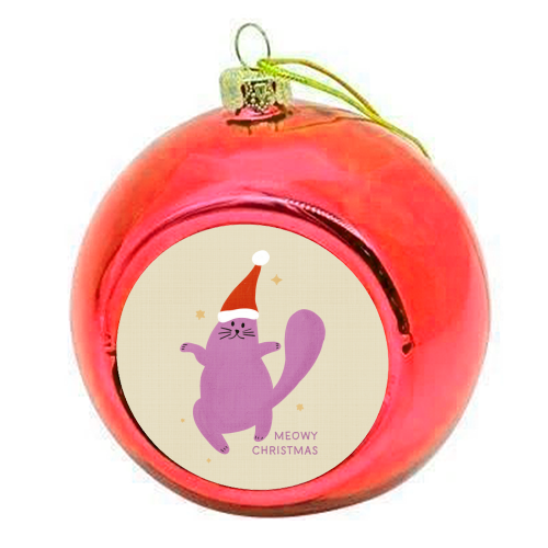 Meowy Christmas Cute Cat Santa Illustration - colourful christmas bauble by Ania Wieclaw