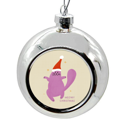 Meowy Christmas Cute Cat Santa Illustration - colourful christmas bauble by Ania Wieclaw