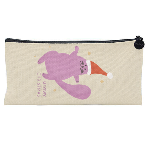 Meowy Christmas Cute Cat Santa Illustration - flat pencil case by Ania Wieclaw
