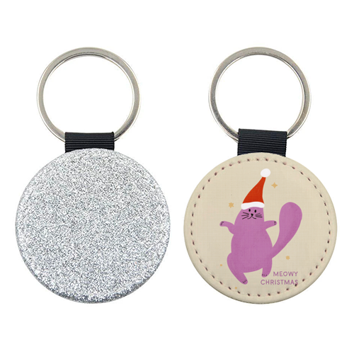 Meowy Christmas Cute Cat Santa Illustration - keyring by Ania Wieclaw