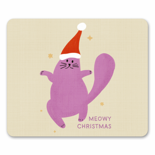 Meowy Christmas Cute Cat Santa Illustration - mouse mat by Ania Wieclaw