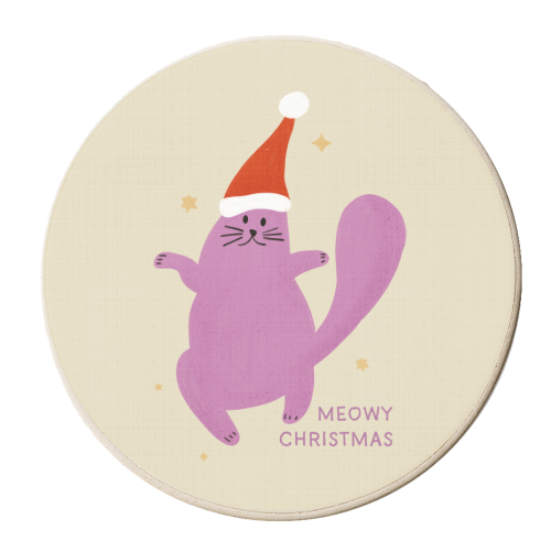 Meowy Christmas Cute Cat Santa Illustration - personalised beer coaster by Ania Wieclaw