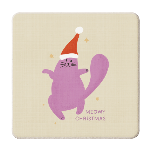 Meowy Christmas Cute Cat Santa Illustration - personalised beer coaster by Ania Wieclaw