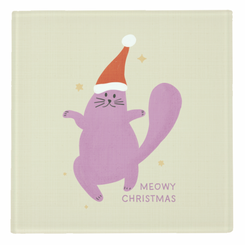 Meowy Christmas Cute Cat Santa Illustration - personalised beer coaster by Ania Wieclaw