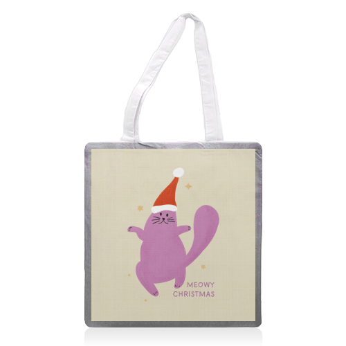 Meowy Christmas Cute Cat Santa Illustration - printed canvas tote bag by Ania Wieclaw