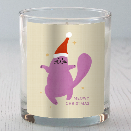 Meowy Christmas Cute Cat Santa Illustration - scented candle by Ania Wieclaw