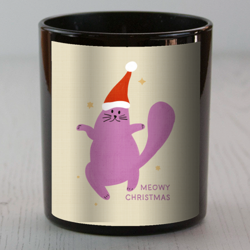 Meowy Christmas Cute Cat Santa Illustration - scented candle by Ania Wieclaw