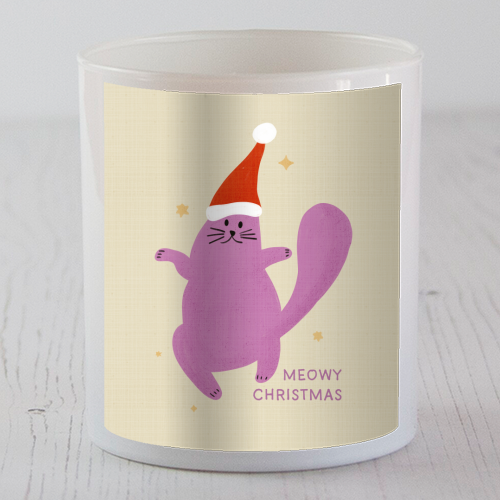 Meowy Christmas Cute Cat Santa Illustration - scented candle by Ania Wieclaw