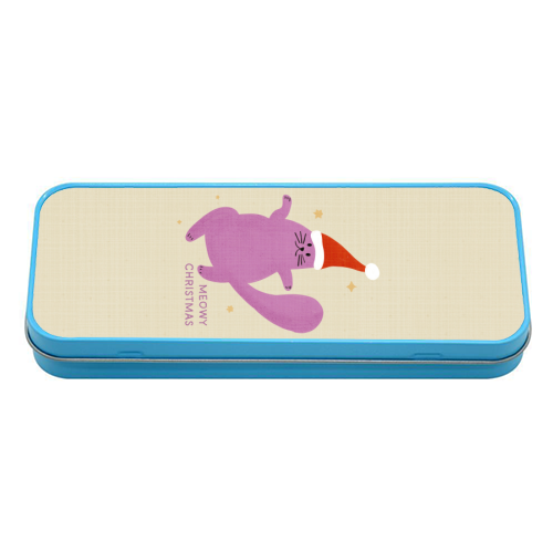 Meowy Christmas Cute Cat Santa Illustration - tin pencil case by Ania Wieclaw