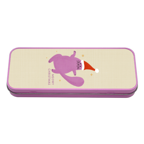 Meowy Christmas Cute Cat Santa Illustration - tin pencil case by Ania Wieclaw