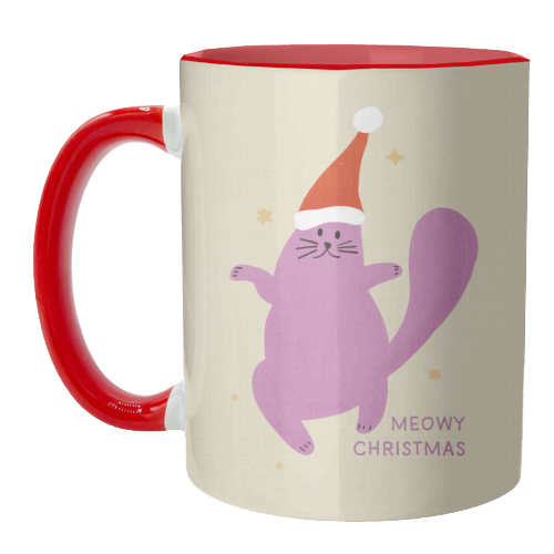 Meowy Christmas Cute Cat Santa Illustration - unique mug by Ania Wieclaw