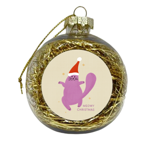 Meowy Christmas Cute Cat Santa Illustration - xmas bauble by Ania Wieclaw