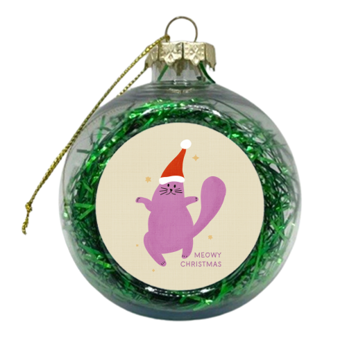 Meowy Christmas Cute Cat Santa Illustration - xmas bauble by Ania Wieclaw