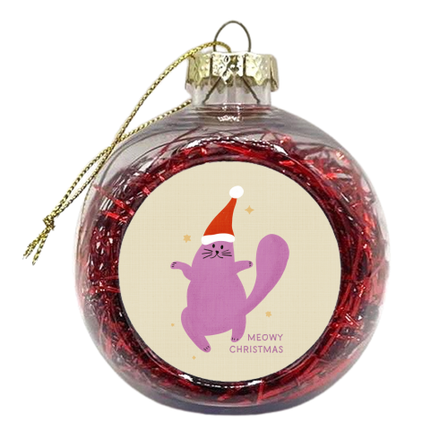 Meowy Christmas Cute Cat Santa Illustration - xmas bauble by Ania Wieclaw