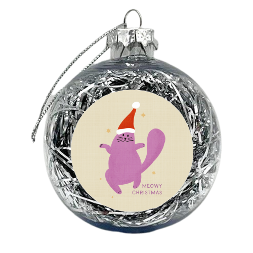 Meowy Christmas Cute Cat Santa Illustration - xmas bauble by Ania Wieclaw