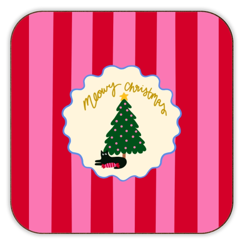 Meowy Christmas - personalised beer coaster by The Paper Tail